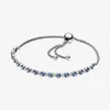 Pulsera de eslabones deslizantes con brillo azul y transparente, cadena de circonita cúbica ajustable de plata de ley 100% 925 para mujer, boda de moda Eng288L