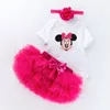 Conjuntos de roupas bebê menina vestido de aniversário preto e branco de manga curta macacão rosa vermelho princesa saia terno 0-24 meses crianças