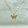 Collane con ciondolo Collana placcata oro per regalo da donna con catena in acciaio inossidabile e gioielli di moda con zirconi a farfalla