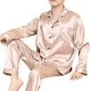 Men voor heren slaapkleding Men Pyjama Set Satin Rapel met shirt met lange mouwen Wide been broek voor herfstveer tweedelig