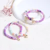 Strand Design Natural Agate Multicolor Bracelet Rainbow Crystal Beaded 14K Gold Heart Pendant Charm For Women Girl Jewelry