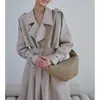 Women's Trench Coats Solid Color Paper Flakes Large Wide Slim Commuter Lace Up Windbreaker Coat Long