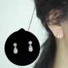 Stud Earrings GOLDtutu-14K Gold Star Earring Crystal Dangle Drop Minimal Simple Style Bridal Gift Kj144