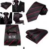 Cravates Cravates Cravates Noir Rouge Rayé Soie Cravate De Mariage Pour Hommes Handky Bouton De Manchette Cadeau Cravate Mode Business Party Dropshi Hitie Desig Dhy18