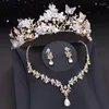 Ketting Oorbellen Set Prachtige Vlinder Tiara Bruids Voor Vrouwen Kroon Bloem Choker Bruiloft Bruid Kostuum Sieraden Accessoires