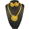 Halsbandörhängen Set Yellow Gold Color Dubai Jewelry for Women Geometric Collar Choker Weddings Party African Accessory