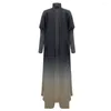Damen-Trenchmäntel, plissiert, faltbarer Kragen, langärmelig, Farbverlaufsmantel für 2024, Abaya-Mode, Original-Designer