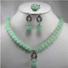 Hermosa joyería 8MM Jade verde colgante collar pendiente anillo Set236W