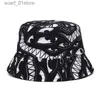 Cappelli a tesa larga Cappelli a secchiello 2023 Nuova estate Alien Skull Pattern Cappelli a secchiello per unisex Beach Pieghevole Bob Cappello da pescatore Sun CL231217