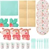 Disposable Dinnerware Christmas Beverage Napkins Cups Paper Accessories Plates Portable Party Supplies Tableware Kit