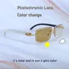 Strass Changement de Couleur Verres Photochromiques Lunettes de Soleil Carter Luxe Iced Out 4 Saison Lunettes Deux Couleurs Lunettes de Soleil Blanc à l'intérieur Noir Corne de Buffle Lunettes de Soleil