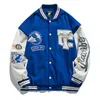 Männer Jacken Brief Embroid Vintage Männer Varsity Bomber Jacke Oversize Frühling Herbst Baseball Uniform Leder Ärmel Blau Frauen Mäntel Lose 231218