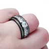 Cluster Ringe Hochwertige Mode Hochzeit Braut Set Schwarz Gold-Farbe Pflastern Weiß Zirkon Freizeit Schmuck Für Männer 2023 Produkt