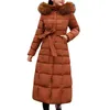 Femmes vers le bas chaud Maxi manteau bouffant dames longs manteaux Parka Femme veste à la mode femmes hiver coton rembourré x-long ceinture fourrure à capuche