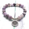 MG0984 Pulsera lila de 8 MM para mujer, pulsera de Mala de Yoga con piedras preciosas naturales de loto, pulsera de protección energética para meditación a la moda 219r