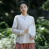 Женские блузки QPFJQD, рубашки в китайском стиле в стиле ретро с жаккардовым воротником, весна-осень 2024, женские оригинальные топы с длинными рукавами, однотонные