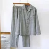 Vêtements de nuit pour hommes printemps automne hommes décontracté plaid pyjama ensembles mâle coton costume à manches longues col rabattu chemise pantalon