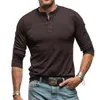 Men's T Shirts Fashion Spring And Autumn Casual Long Sleeve Button Solid Heavy Heat Compatible With Machine For