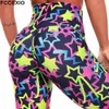 Capris Fccexio Stampa pentagramma colorato Leggins a vita alta Fiess Leggings sexy Collant Pantaloni da allenamento da corsa Push Up Gym Leggings da yoga