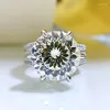 Anéis de cluster Springlady 925 prata esterlina 10ct corte redondo alto carbono diamante noivado casamento para mulheres festa jóias finas