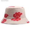 Chapéus de aba larga Chapéus de balde Rimiut Red Cloud Anime Cartoon Bordado Bucket Chapéu de algodão personalizado Homens Mulheres Sun Protect Chapéus de pesca Verão CsL231217