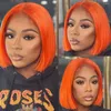 Orange Short Straight Bob Wig 13x4 Transparent Lace Frontal Human Hair Wigs 180 Density For Black Woman