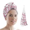 Toalha Flor de Cerejeira Ramo de Ameixa Rosa Branco Cabelo Seco Cap Microfibra Chapéu de Secagem Longa Absorvente de Secagem Rápida