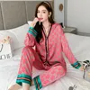 Womens Sleepwear Ladies Pajamas Spring Autumn Faux Silk Pajama Sets Long Sleeve Cardigan Luxury Fashion Pyjamas2024