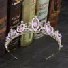 Bruids Bruiloft Kroon Leuke Roze Teardrop Kristallen Kronen Vrouwen Strass Pageant Tiara Diadeem Haar Ornament Vrouwen Accessories284Y