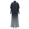 Casacos femininos plissados gola dobrável manga comprida gradiente cor casaco para 2024 abaya moda designer original