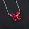 Pendant Necklaces Classic White Cubic Zircon Butterfly Necklace S925 Sterling Silver Crystal Insects Women Ruby Jewelry Clavicle Choker