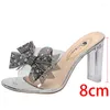 Dress Shoes Rimocy High Heels Crystal Bowtie Slippers Women 2023 Summer Open Toe Transparent Pvc Sandals Woman Clear Heeled Party Slides