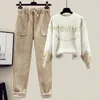 Women's Two Piece Pants Winter Cashmere Vest Coat Embroidery Knitted Sweater Casual Trousers Three Piece Elegant Women's Pants Set Outfit 231218
