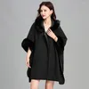 Manteau ample surdimensionné en laine pour femmes, élégant, col Rex, tricoté, Cape Poncho, châle, hiver, printemps, 2024