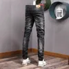 Jeans de jeans Designer de moda Men retro preto cinza trecho slim fit rasgado rasgado vintage calça jeans de inverno calças quentes