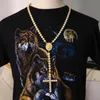 2017 Nytt modehiphopguldpläterat fullt CZ Iced Out Jesus Face Cross Pieces 79cm Långt rosenkranshalsband för män och kvinnor smycken287p