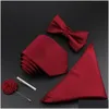 Neck Ties Neck Ties Solid Color Silk Men Tie Set Polyester Jacquard Woven Necktie Bowtie Suit Vintage Red Blue For Groom Business Wedd Dhpr1