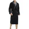 Men's Sleepwear Winter Bathrobe Thick Plush Coral Fleece Nightgown With Long Sleeve Tie Waist Pockets Great Water For