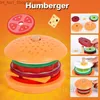 Sortowanie gniazdowania zabawki Montessori Wooden Burger Toys for Toddlers Kids Preschool Educational Play Food z kartami urodzinowymi zabawkami dla Q231218