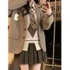 Women's Jackets Three-piece British Preppy Women 2023 Autumn And Winter Tie Shirt Vest Suit Jacket Pleated Skirt