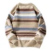 Men's Sweaters Japanese Y2k Sweater O Neck Striped Pattern Pullover Fall Winter Oversized Knitting Shirt Coat Thick Knit Tops