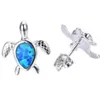 Lindos aretes con incrustaciones de ópalo azul y tortuga pequeña para mujeres, niñas, niños, joyería de plata 925 para bodas, animales, tortugas bonitas studs271t