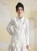 Vestidos casuais hikigawa chique moda coreana mulheres doce camisa branca vestido início outono escritório senhora mini babados em camadas vestidos mujer