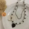 Lyxiga färgglada Pearl Pendant Sweater Heart Choker Halsband för kvinnor Y0124258O