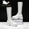 Winter Long Boot Shoes Women White Lace Up Zip Height Increasing Pu Leather Shoes Plush Botas Mujer