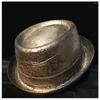 Bérets en cuir steampunk chapeau homme fedora gold porc tarte plate plate for gentleman bowler gambler cosplay taille m l