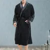 Men's Sleepwear Winter Bathrobe Thick Plush Coral Fleece Nightgown With Long Sleeve Tie Waist Pockets Great Water For