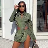 Two Piece Dress Bright Woven Shirt Collar Single Breasted Long Sleeved Jumpsuit Irregular Pocket Skirt Special WorkWear Two-piece Set
