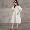 Robes de fille MODX filles coton coréen enfants solide manches courtes bouffantes princesse robe Midi pour adolescent 12 13 14 15 16 ans