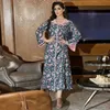 Etnische kleding Turn Down Kraag Lente Kaftan Moslim Mode Jurken Gedrukt Lange Jurk Abaya Voor Vrouwen Bohemain Bloemen Vestidos Dubai